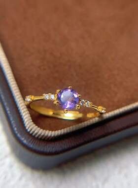 realtreasure天然彩宝戒指蓝托帕透辉石紫水晶镁铝石S925简约百搭