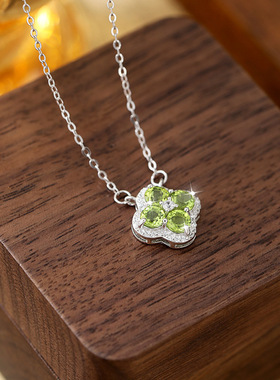 realtreasures925纯银天然石四叶草项链女小众设计感重工锁骨链