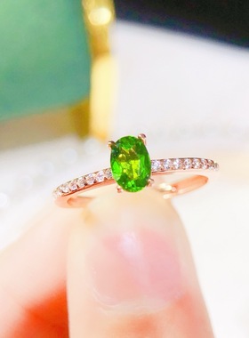 realtreasure天然正品透辉石戒指彩宝指环S925精工镶嵌开口戒