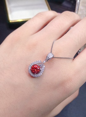 realtreasure红莫桑钻吊坠925银镶嵌红莫桑钻坠 主石1克拉