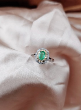 realtreasure大促系列祖母绿戒指s925银镶嵌满钻宫廷风轻奢女款