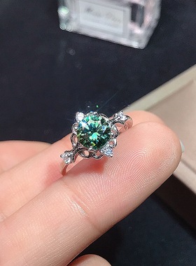 realtreasure1克拉蓝绿莫桑钻女戒   925银镶嵌