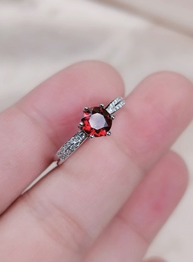 realtreasure大促系列石榴石戒指s925银镶嵌石榴石女戒活口
