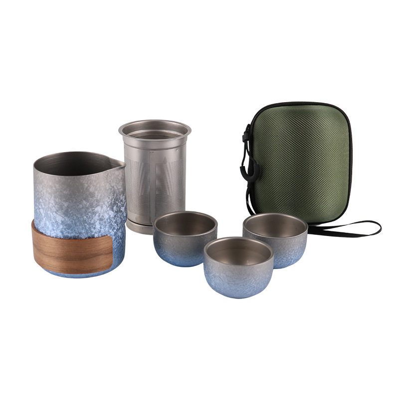 户外口袋茶具套装钛化冰晶双层茶杯快客杯露营不锈钢功夫茶泡茶器,淘宝优惠券,粉丝福利购,淘宝优惠卷
