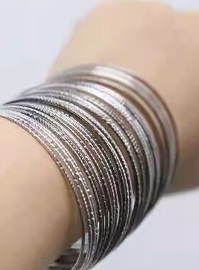 开口实心光面925纯银手镯个性