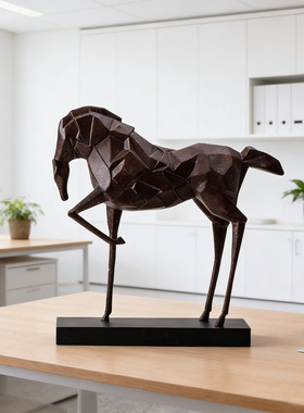 可定制新中式几何切面雕塑马摆件