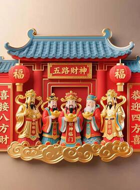 爆款五路财神树脂磁性冰箱贴新年喜庆家居饰品送朋友招财进宝