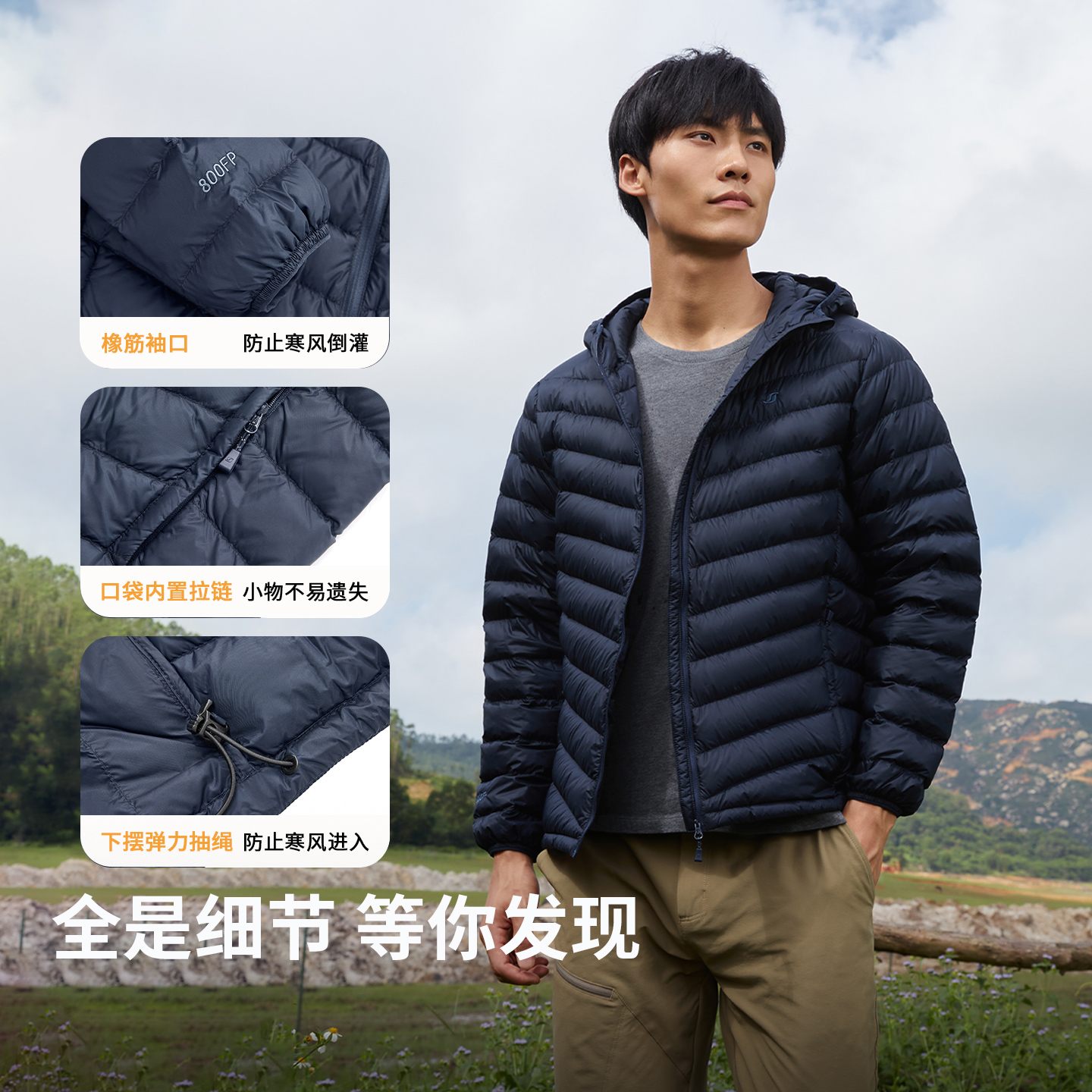 君羽户外800蓬排骨羽绒服男连帽短款秋冬季轻量化鹅绒服女F52141 - 图2