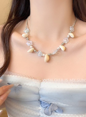 绿色海星贝壳串珠项链女2025新款