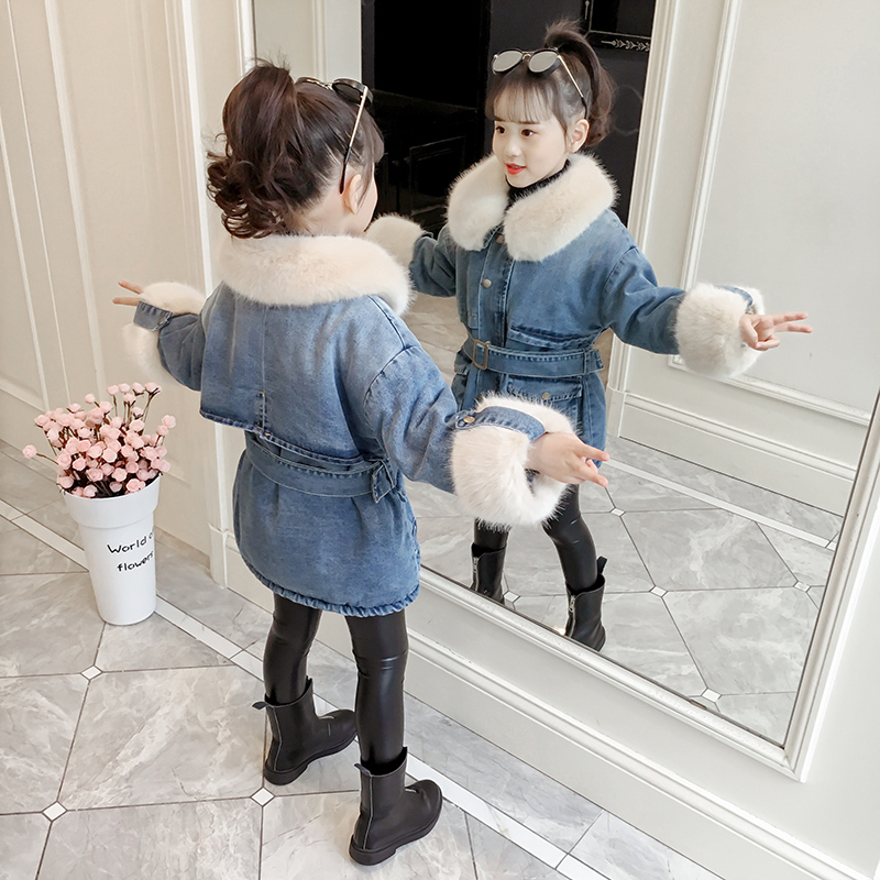 新款儿童牛仔加绒外套女孩棉服收腰中长款棉袄潮 2018 女童棉衣冬装 新款儿童牛仔加绒外套女孩棉服收腰中长款棉袄潮 2018 女童棉衣冬装