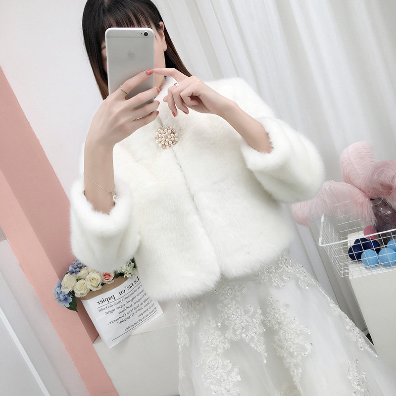 婚纱冬季水貂毛新娘结婚白色毛披肩 雪凡黛围巾/丝巾/披肩