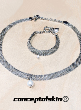 conceptofskin肌理概念 极简高街配饰手作 宽版珍珠项链手链