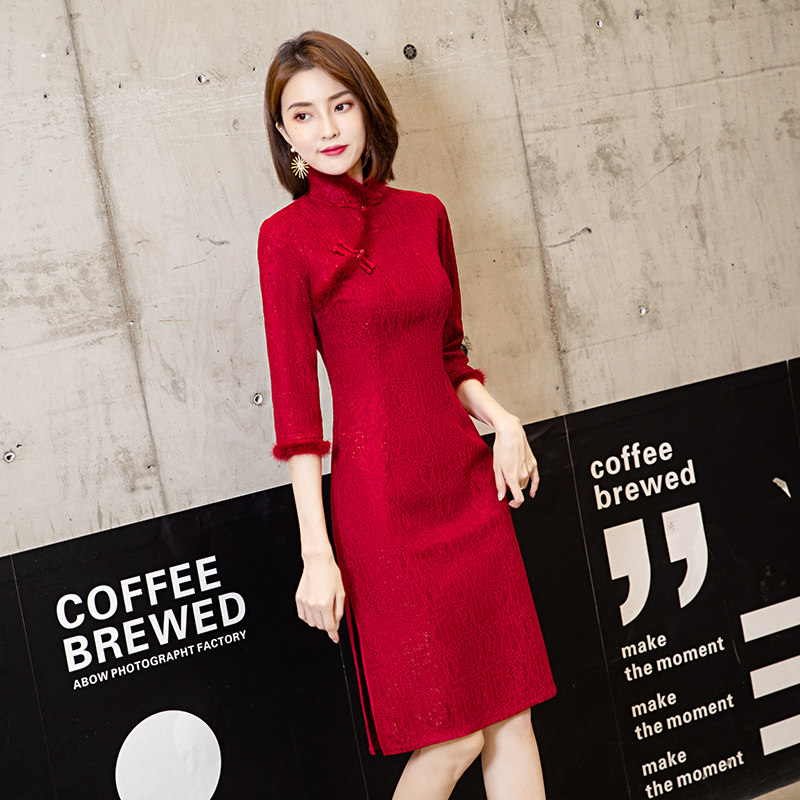 红色旗袍年轻款2021年新款连衣裙 丹瑞诗旗袍