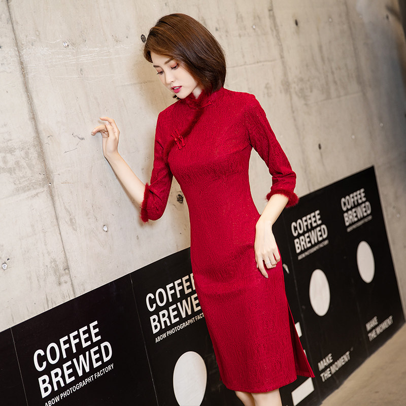 红色旗袍年轻款2021年新款连衣裙 丹瑞诗旗袍