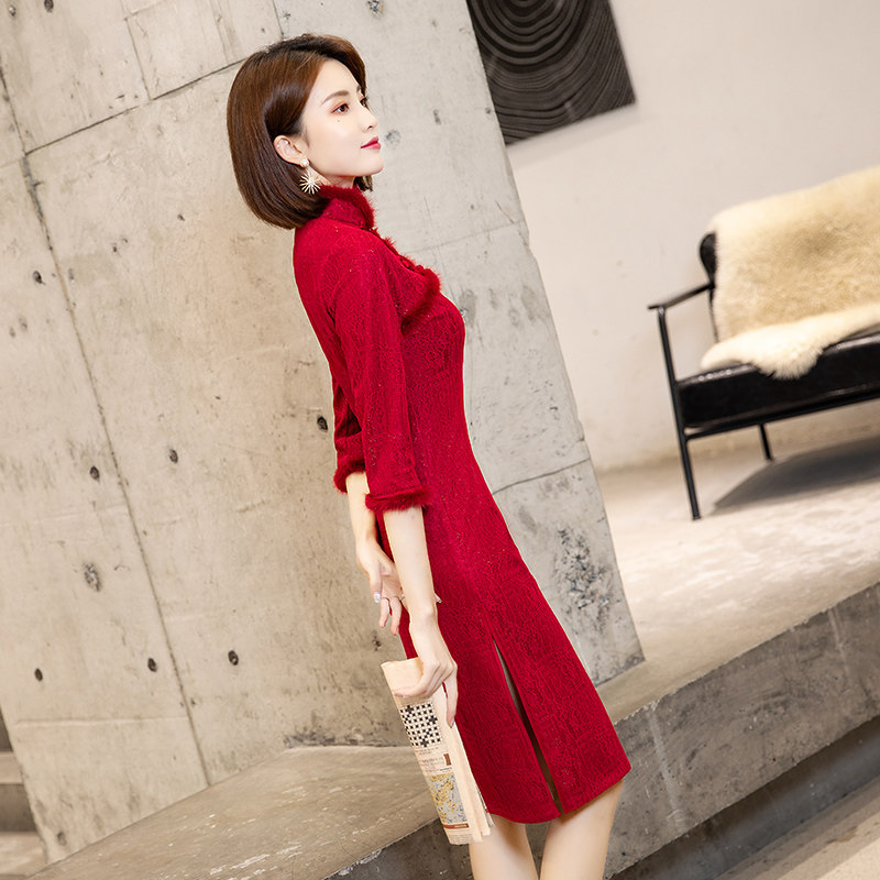 红色旗袍年轻款2021年新款连衣裙 丹瑞诗旗袍