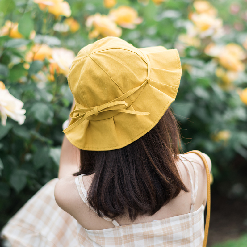 蝴蝶结荷花边渔夫帽女夏日系百搭文艺小清新chic遮阳帽子女韩版潮