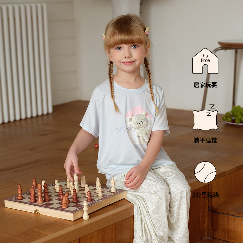 小黑托昵2026女童夏季莫代尔短袖家居服女宝空调服薄款家居服套装,淘宝优惠券,粉丝福利购,淘宝优惠卷