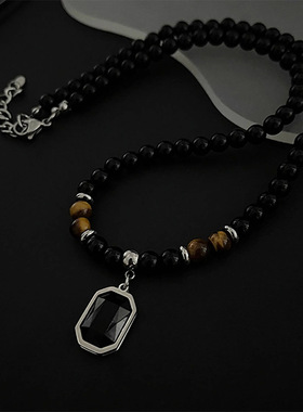 国潮风虎眼石项链男女轻奢中性配饰时尚小众地图石锁骨链生日礼物