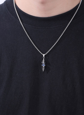 wliu菱形项链男女轻奢精致高级蓝色琉璃宝石钛钢吊坠饰品生日礼物