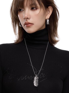 羽毛项链女款轻奢精致高级感钛钢女士毛衣链配饰时尚吊坠生日礼物