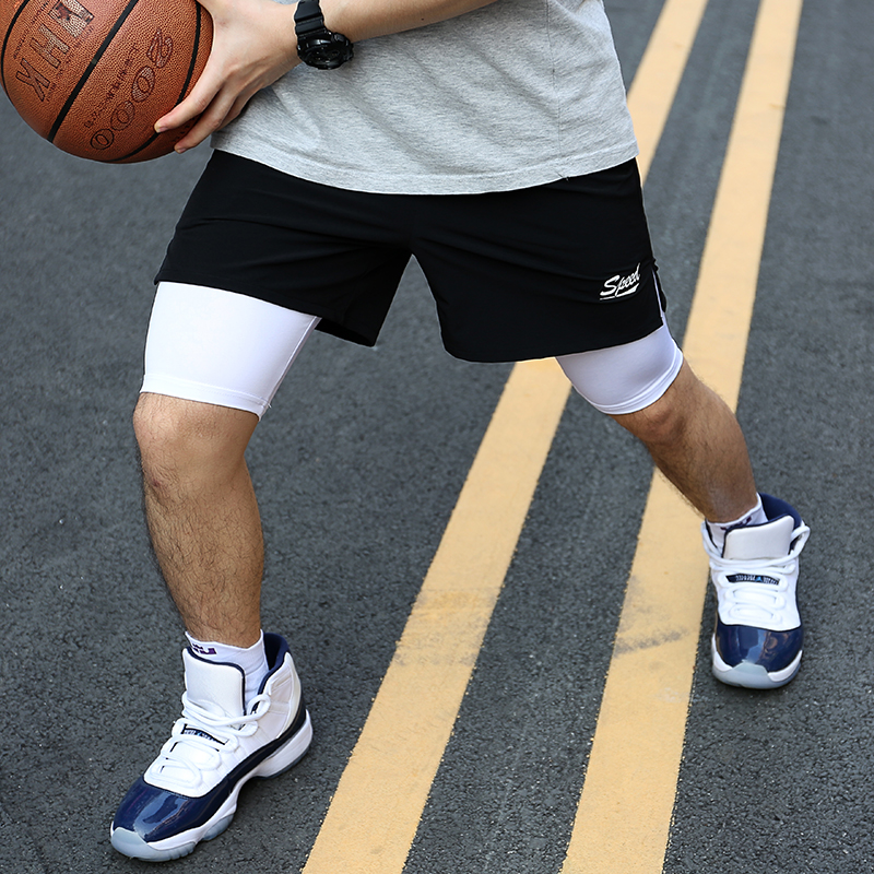 美式训练短裤篮球男透气跑步健身外穿运动中裤不过膝三分裤夜跑 - 图0