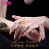 Ping jewelry gold ring inlaid with diamond topaz solid gold twin crown series new product