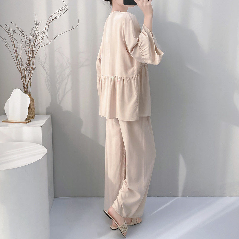 Women's spring and summer cotton and silk pajamas with padded sleeves
