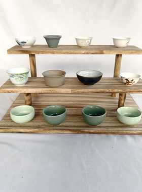 实木中式茶杯展示架博古架置物架茶具茶壶收纳架桌面阶梯展示架