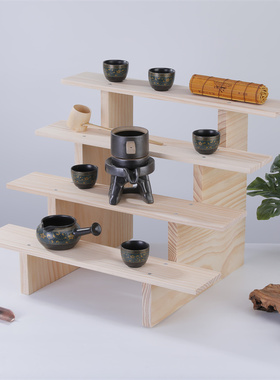 实木桌面谷子展示架盲盒摆件茶具多层阶梯架文玩手办精油收纳架子