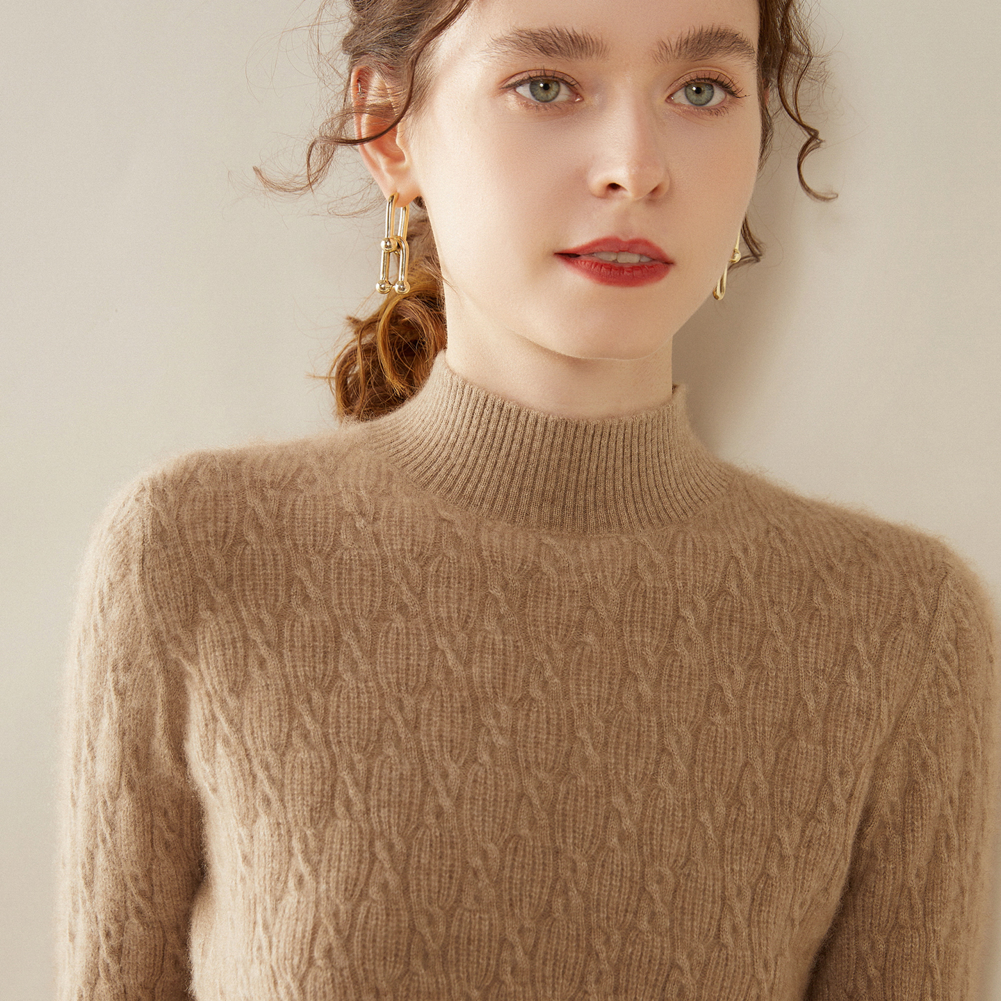 高级感山羊绒衫女半高领扭花套头加厚毛衣内搭纯色羊绒针织打底衫 - 图0