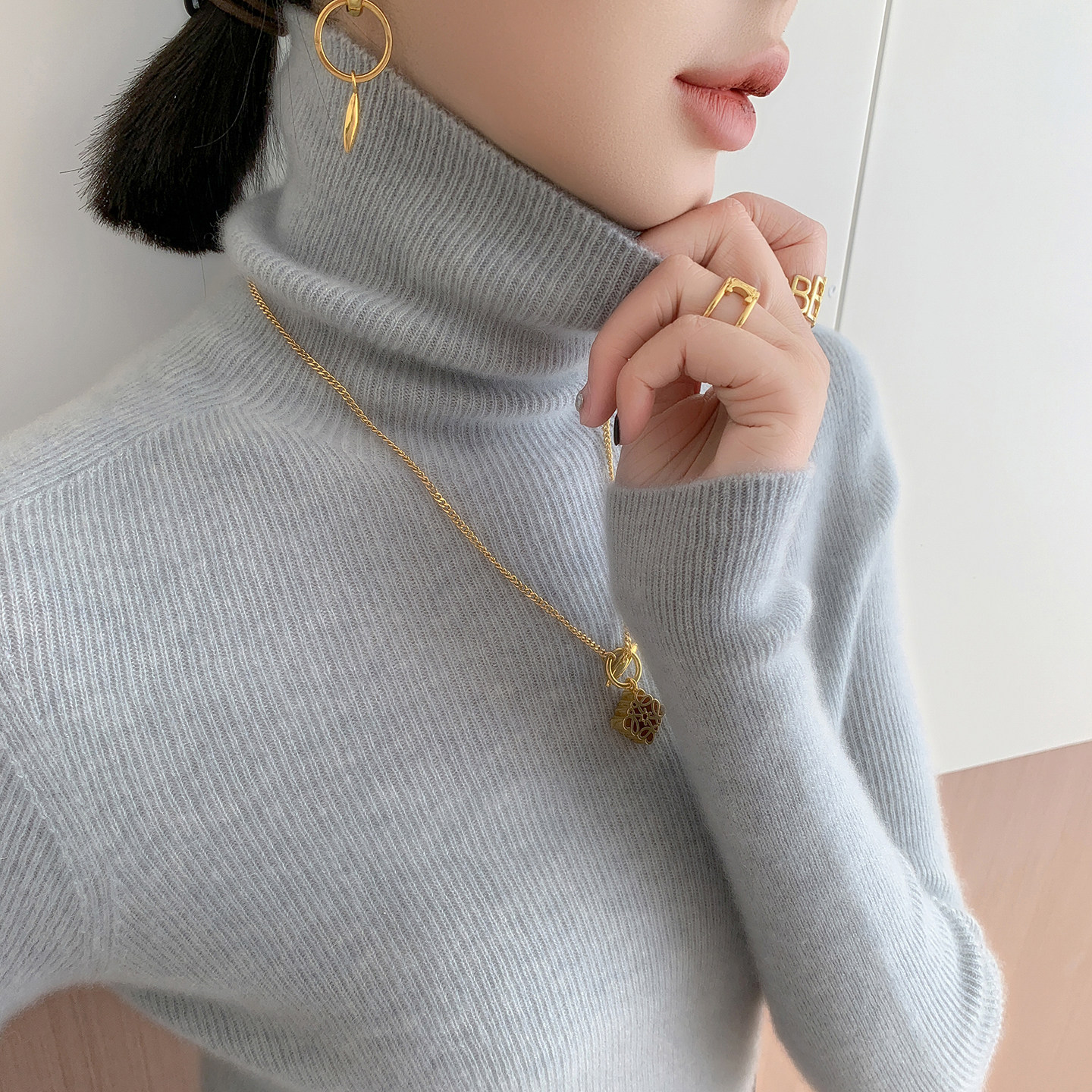 秋冬新款堆堆领山羊绒衫女高领修身打底毛衣纯色内搭羊绒针织衫,淘宝优惠券,粉丝福利购,淘宝优惠卷