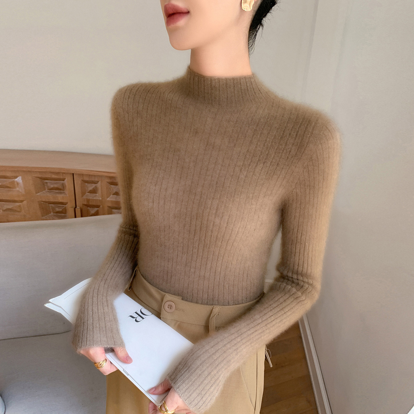 秋冬新款山羊绒衫女半高领修身内搭无缝毛衣纯色羊绒打底针织衫,淘宝优惠券,粉丝福利购,淘宝优惠卷