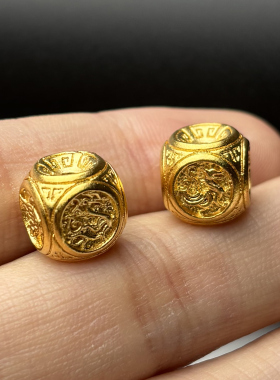 古法24K工艺黄金色925四神兽方珠顶珠腰珠隔珠锁骨项链手串配饰