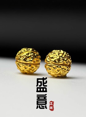 古法24K工艺黄金色925金刚菩提珠三通保色隔珠项链佛珠手串配饰