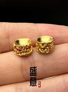 古法24K工艺黄金色镶钻吞噬卡环隔珠隔片保色文玩手串配珠配饰