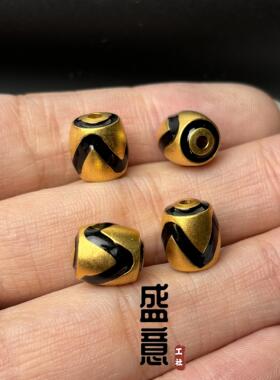 古法24K工艺黄金色925虎牙天珠珐琅彩桶珠顶珠锁骨链文玩手串配饰