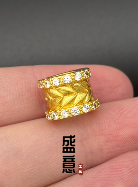 古法24K工艺黄金色六字真言镶钻麦穗桶珠隔珠项链手串diy配饰