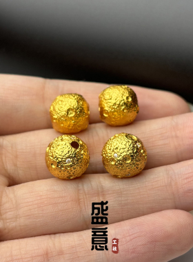 古法24K工艺黄金色925镶钻月球陨石老型圆珠顶珠隔珠项链手串配饰