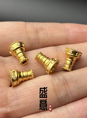 古法24K工艺黄金色925镶钻分体三通佛塔隔珠diy吊坠佛珠手串配饰