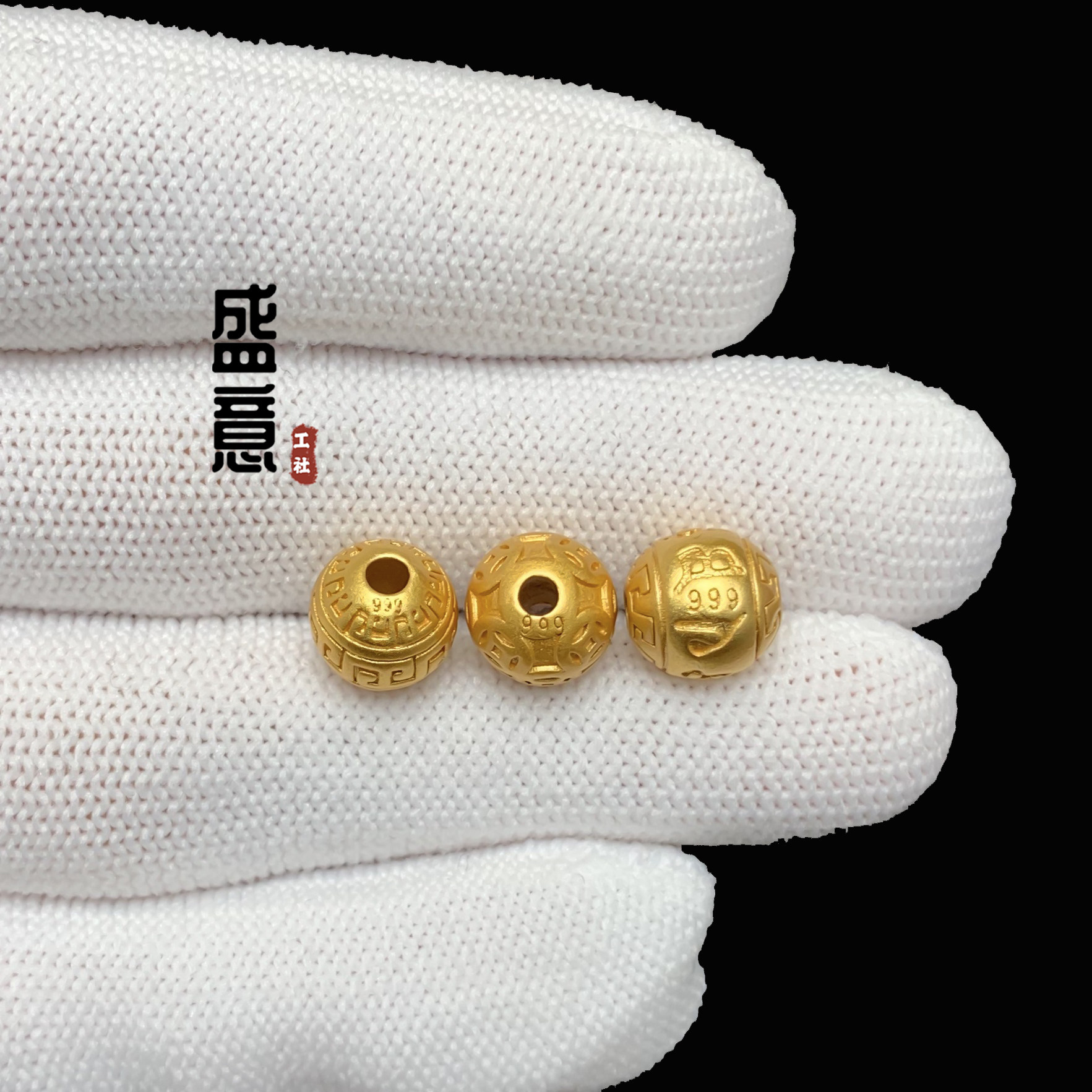 古法24K工艺黄金色925转运珠回纹珠散珠六字真言珠金钱珠手串配饰_虎窝淘