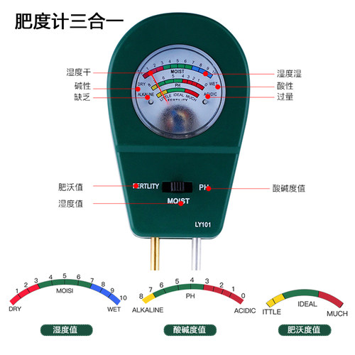 土壤检测仪三合一盆土ph值湿度光照园艺家用酸碱度花花草草检测仪 - 图2