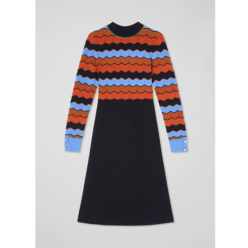 LK BENNETT条纹针织连衣裙女新款春季长袖高腰毛衣裙a字中裙,淘宝优惠券,粉丝福利购,淘宝优惠卷