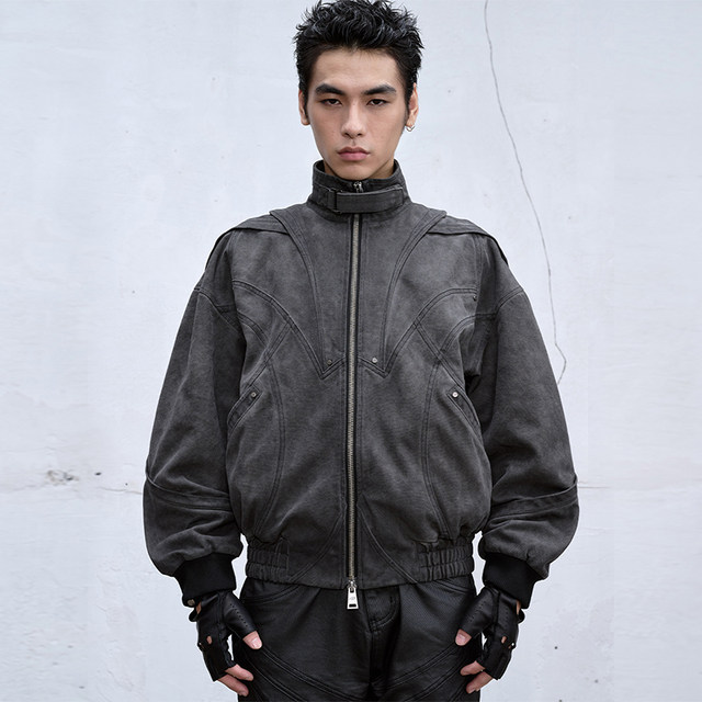 CATSSTAC flying piece deconstructed heavy bomber jacket men's cleanfit niche design double zipper jacket