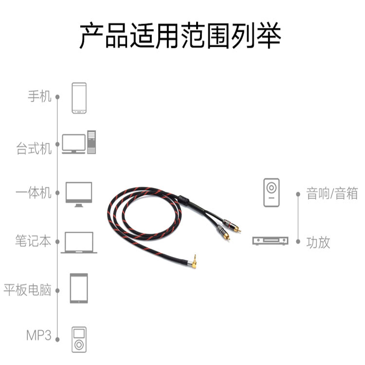 美国怪兽发烧级3.5mm转2RCA双莲花头音频线一分二电脑连接音响线