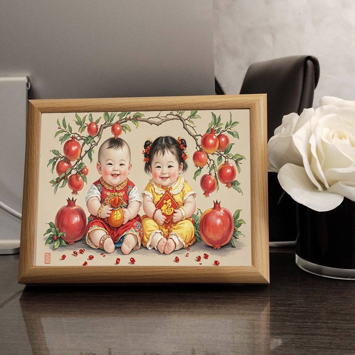 备孕宝宝年画娃娃相框宝宝图卧室摆件好孕连连老式年画桌面摆台,淘宝优惠券,粉丝福利购,淘宝优惠卷