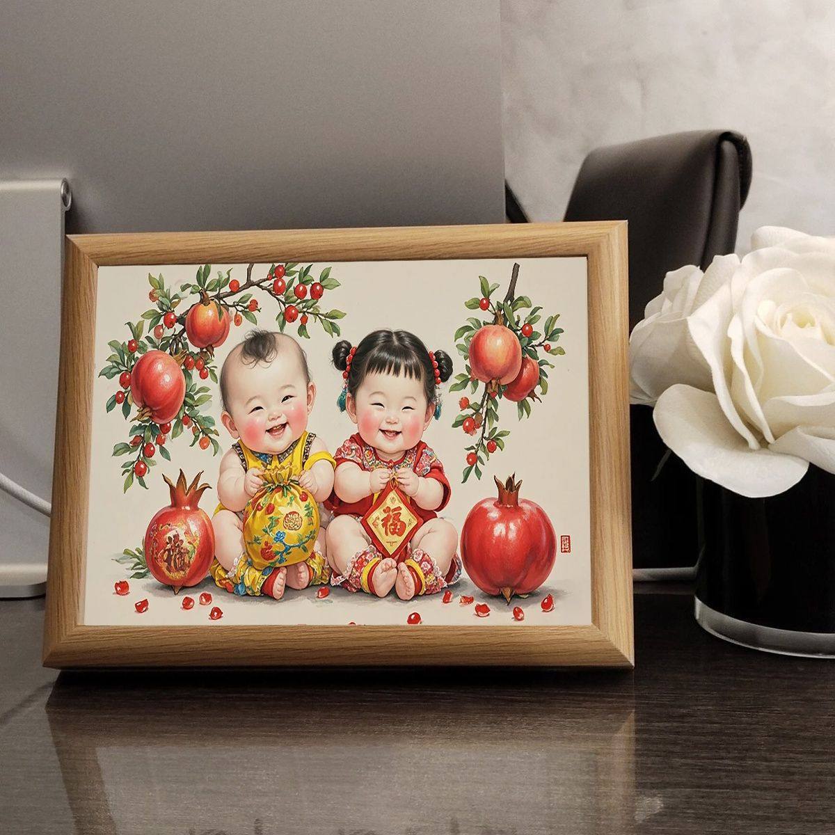 备孕宝宝年画娃娃相框宝宝图卧室摆件好孕连连老式年画桌面摆台,淘宝优惠券,粉丝福利购,淘宝优惠卷