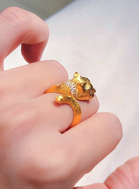 ·复古拉丝豹子戒指黄铜镀金