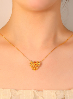 新款镀金仿真黄金心花怒放项链