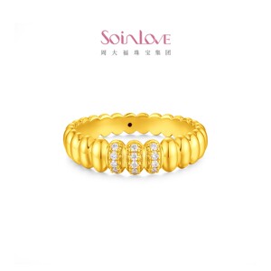 周大福SOINLOVE缪斯系列万象足金黄金镶钻戒指生日礼物