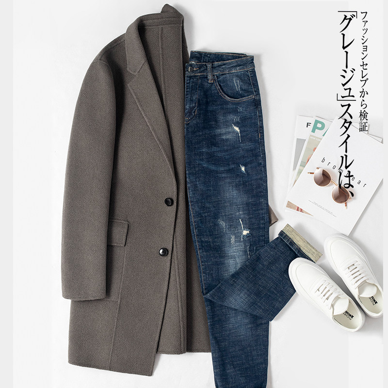 2019冬季新款双面中长款羊毛呢大衣 langvarol朗法罗毛呢大衣